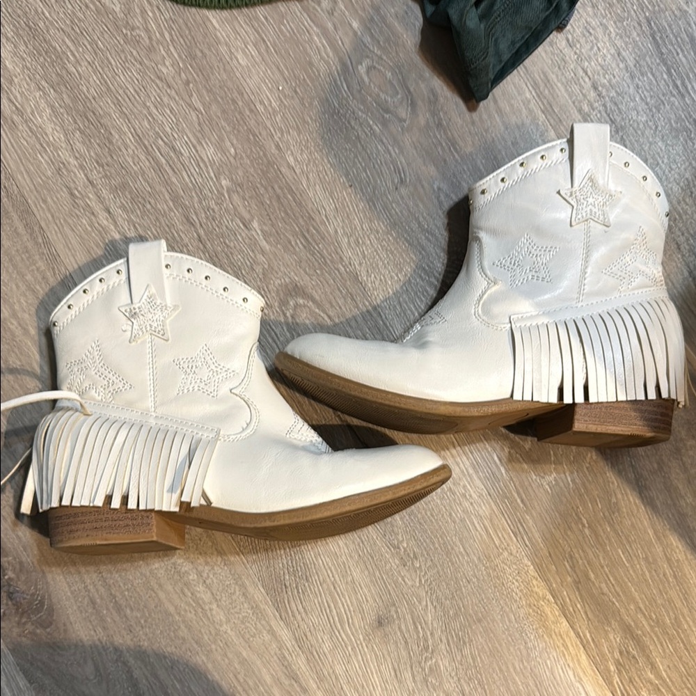 White Fringe Western Ankle Boots- girls